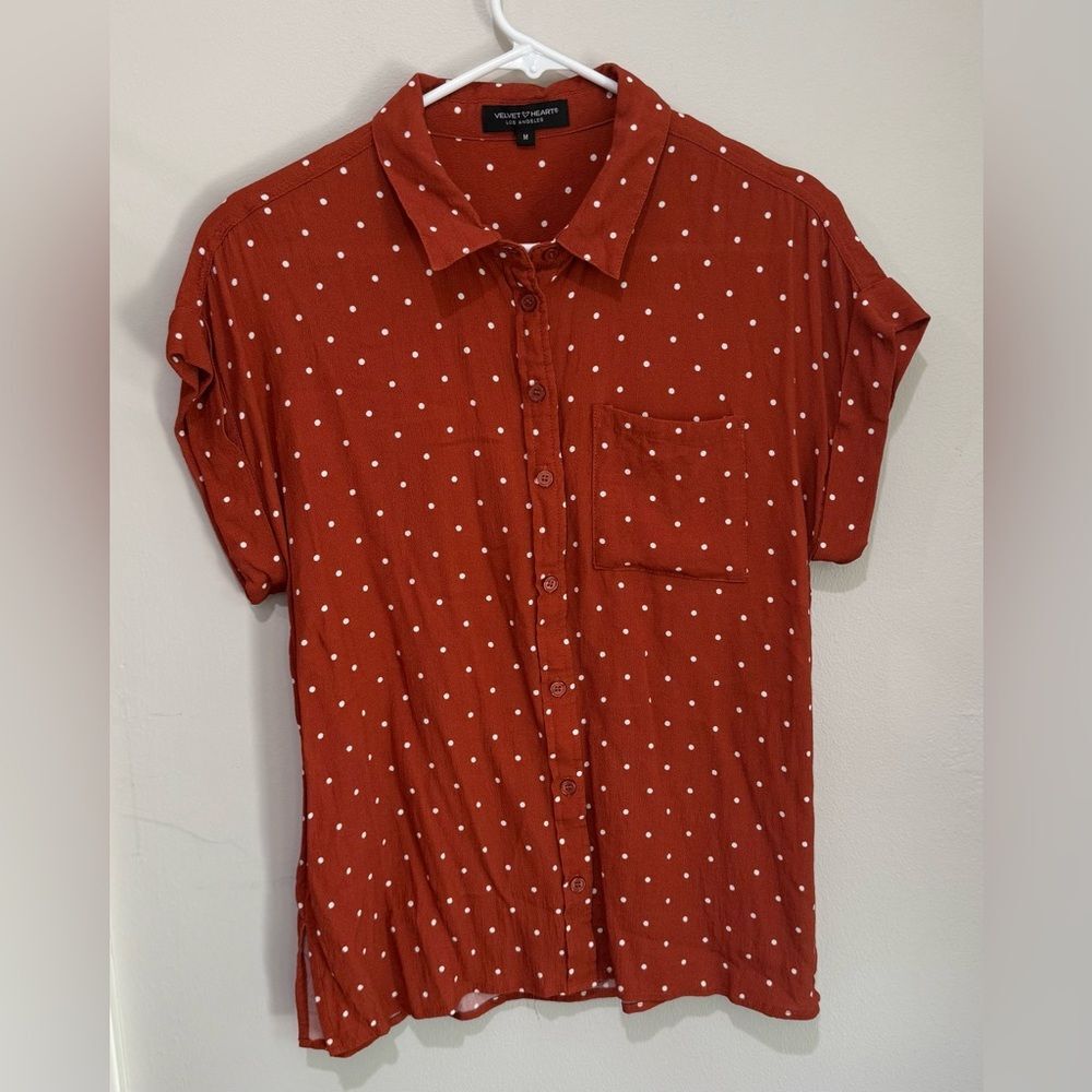 Velvet Heart Rust and White Polka Dot Blouse